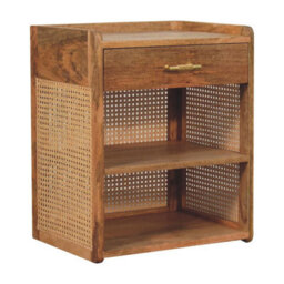 Wyld Haus Orta Mango Wood T-Bar Bedside Table With Drawer, Natural Oak Finish, D35Cm X H58Cm X W45Cm - thumbnail 3