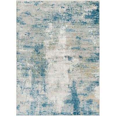 Livabliss San Francisco-Abstract Blue Grey Yellow Modern Marble Living Dining Bedroom Rug 200 X 275 Cm Easy Care, Non Shedding