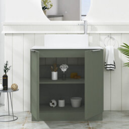 Royal Bathrooms Evora 800mm Sage Green Fluted Floor Standing Countertop Vanity Unit 2 Door With Peak Basin - thumbnail 3