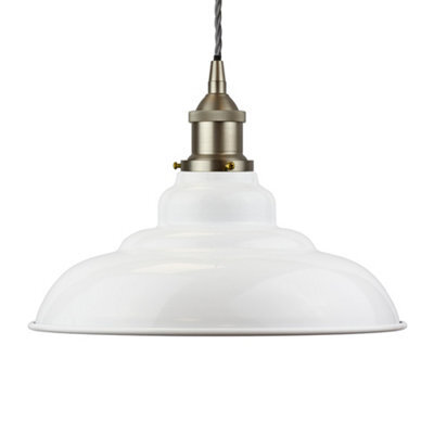 White St Edmund's Painted Dome Pendant Light With Brushed Chrome Lamp Holder And Grey Twisted Cable - Se Home - image 1