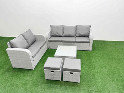 Fimous 7 Seater Pe Rattan Wicker Garden Furniture Conservatory Sofa Set Square Coffee Table 3 Seater Sofa Love Sofa 2 Stools - image 1