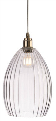 Luminosa Lighting Luminosa Victory 1 Light Dome Ceiling Pendant Antique Brass, Clear Glass, E27