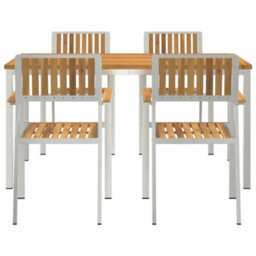 Berkfield Garden Dining Set 5 Pcs Brown Solid Acacia Wood - thumbnail 7