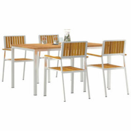 Berkfield Garden Dining Set 5 Pcs Brown Solid Acacia Wood - thumbnail 3