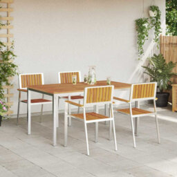 Berkfield Garden Dining Set 5 Pcs Brown Solid Acacia Wood - thumbnail 4