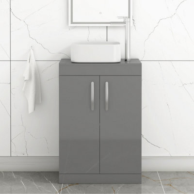 Royal Bathrooms 600mm Floor Standing Vanity Unit 2 Door Indigo Grey Gloss & Countertop Basin - Elena - image 1