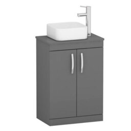 Royal Bathrooms 600mm Floor Standing Vanity Unit 2 Door Indigo Grey Gloss & Countertop Basin - Elena - thumbnail 4