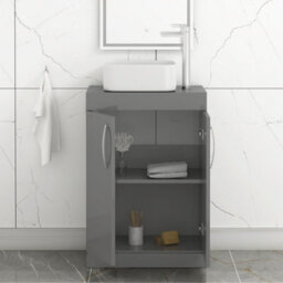 Royal Bathrooms 600mm Floor Standing Vanity Unit 2 Door Indigo Grey Gloss & Countertop Basin - Elena - thumbnail 3