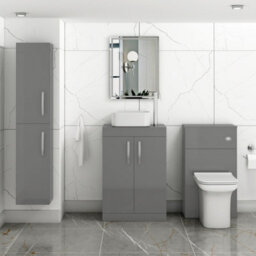 Royal Bathrooms 600mm Floor Standing Vanity Unit 2 Door Indigo Grey Gloss & Countertop Basin - Elena - thumbnail 2