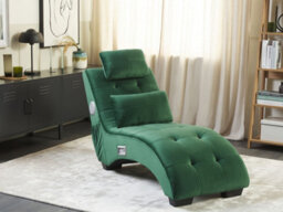 Beliani Chaise Longue Simorre Velvet Emerald Green With Built-In Bluetooth Speaker - thumbnail 2