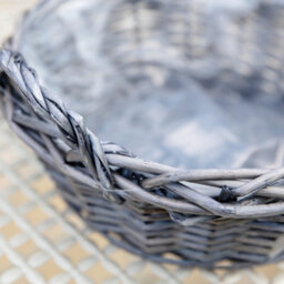 Dibor Vintage Small Round Antique Wash Display Wicker Tray With Plastic Lining - thumbnail 3