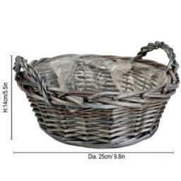 Dibor Vintage Small Round Antique Wash Display Wicker Tray With Plastic Lining - thumbnail 5