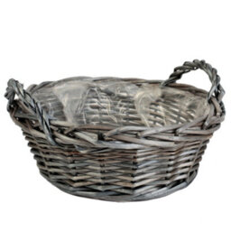 Dibor Vintage Small Round Antique Wash Display Wicker Tray With Plastic Lining - thumbnail 2