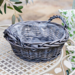Dibor Vintage Small Round Antique Wash Display Wicker Tray With Plastic Lining - thumbnail 1