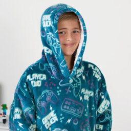 OHS Gaming Hoodie Blanket Sherpa Fleece Throw Sweatshirt Oversized Warm, Teal - thumbnail 4