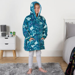 OHS Gaming Hoodie Blanket Sherpa Fleece Throw Sweatshirt Oversized Warm, Teal - thumbnail 2