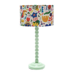 ValueLights Sage Green Bobbin Stem Table Lamp With Jungle Drum Shade For Living Room Bedroom - thumbnail 2