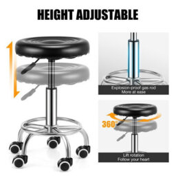 Rolling Bar Stool Pu Leather Work Salon Drafting Swivel Task Chair - thumbnail 3