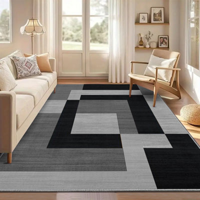 Aspire Homeware Luxury Large Rug, Non-Slip Plush Living Room Bedroom Area Carpet, Cosy Floor Rug Milo Black Grey (L)230 X (W)160Cm