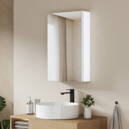 Emke Bathroom Mirror Cabinet 65X40Cm, Single Door Storage With Adjustable Glass Shelves, Concealed Handles & Door-Back Racks - thumbnail 1