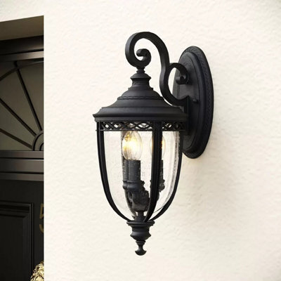 Feiss English Bridle 3 Light Medium Wall Lantern, Outdoor Ip44 Black Metal With Seeded Glass, Traditional Manor Style - image 1