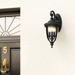 Feiss English Bridle 3 Light Medium Wall Lantern, Outdoor Ip44 Black Metal With Seeded Glass, Traditional Manor Style - thumbnail 5