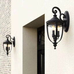 Feiss English Bridle 3 Light Medium Wall Lantern, Outdoor Ip44 Black Metal With Seeded Glass, Traditional Manor Style - thumbnail 6