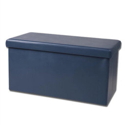 Navy Blue Foldable Storage Ottoman Bench Multi Functional