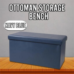 Navy Blue Foldable Storage Ottoman Bench Multi Functional - thumbnail 4
