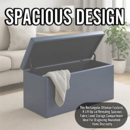 Navy Blue Foldable Storage Ottoman Bench Multi Functional - thumbnail 5