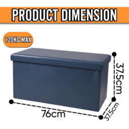 Navy Blue Foldable Storage Ottoman Bench Multi Functional - thumbnail 2