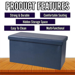 Navy Blue Foldable Storage Ottoman Bench Multi Functional - thumbnail 3