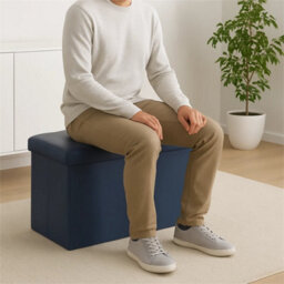 Navy Blue Foldable Storage Ottoman Bench Multi Functional - thumbnail 6