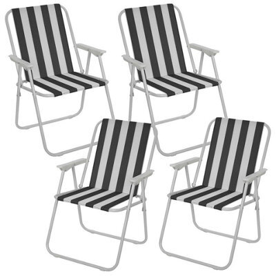 Urbn-Living Urbnliving 76Cm Height 4Pcs Black & White Stripe Garden Patio Metal Folding Chairs Camping Beach Picnic Outdoor Seats - image 1