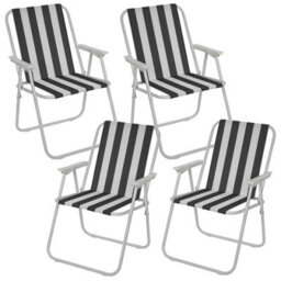 Urbn-Living Urbnliving 76Cm Height 4Pcs Black & White Stripe Garden Patio Metal Folding Chairs Camping Beach Picnic Outdoor Seats - thumbnail 1