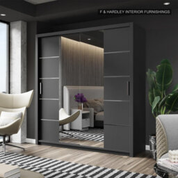 Fhif Dallas 180Cm Black Sliding Door Wardrobe Modern Bedroom Storage With Full Length Mirror Shelves And Hanging Rails - thumbnail 1