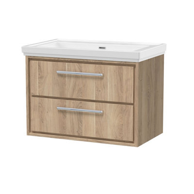 Hudson Reed Lille Wall Hung Two Drawer Contemporary Vanity Unit With Basin In Bleached Oak, 830 X 471mm - image 1