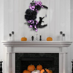 Amorly Halloween Front Door Wreath, Artificial Black Cat Crescent Moon Garland, Spooky Decor Ornament For Porch And Holiday Party Styling - thumbnail 7