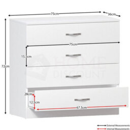 Chest Of Drawers White 4 Drawer Metal Handles Runners Bedroom Furniture - thumbnail 2
