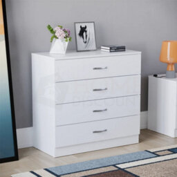 Chest Of Drawers White 4 Drawer Metal Handles Runners Bedroom Furniture - thumbnail 1