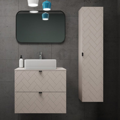 Heze Furniture Trend Herringbone Pattern Door Bathroom Cabines Vanity Units Set With Worktop 60Cm & 35Cm - Cashmere - image 1