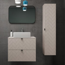Heze Furniture Trend Herringbone Pattern Door Bathroom Cabines Vanity Units Set With Worktop 60Cm & 35Cm - Cashmere