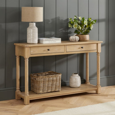 The Furniture Market Classic Whitewash Oak Medium Console Hall Table With 2 Drawers - image 1