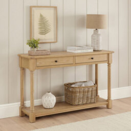 The Furniture Market Classic Whitewash Oak Medium Console Hall Table With 2 Drawers - thumbnail 3