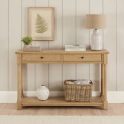 The Furniture Market Classic Whitewash Oak Medium Console Hall Table With 2 Drawers - thumbnail 4