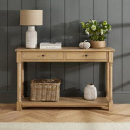 The Furniture Market Classic Whitewash Oak Medium Console Hall Table With 2 Drawers - thumbnail 2