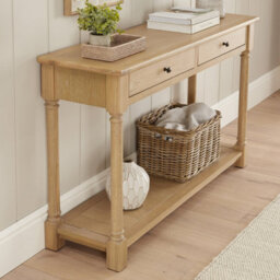 The Furniture Market Classic Whitewash Oak Medium Console Hall Table With 2 Drawers - thumbnail 5