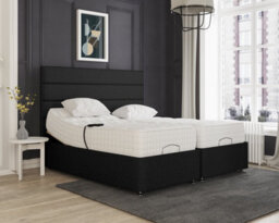 Milan Electric Adjustable Bed Set Fabric Pocket Sprung Mattress, Floor Standing Headboard - 5Ft - Black - thumbnail 1