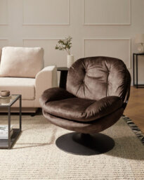 Beliani Swivel Armchair Nolvik Velvet Dark Brown - thumbnail 2