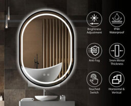 Belofay 500 X 700 mm Oval Bathroom Led Mirror, Wall Mounted, Toughened Glass, Illuminated Led Lights - thumbnail 4